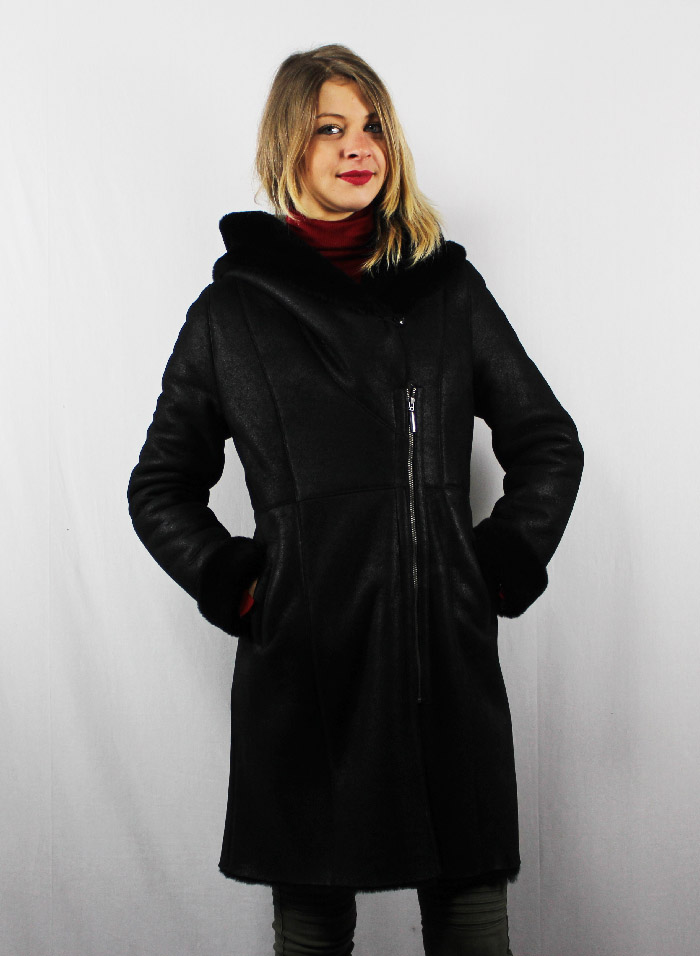 3 4 Peau Lainee Noir Pour Femme Itinerance Cuir Vetements Cuir Adaptes A Votre Morphologie