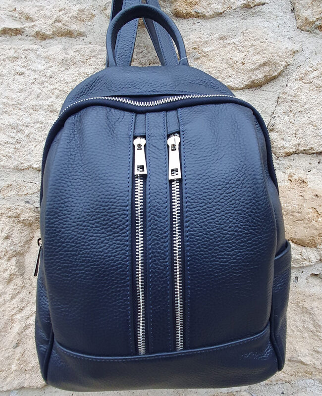 Sac à dos en cuir vachette bleu marine