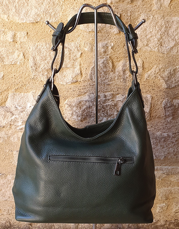 Sac à Main Femme Janet Vert Foncé Avec Gland En Cuir - Neuf Avec étiquettes