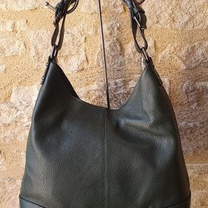 Sac à main cuir grainé vert foncé