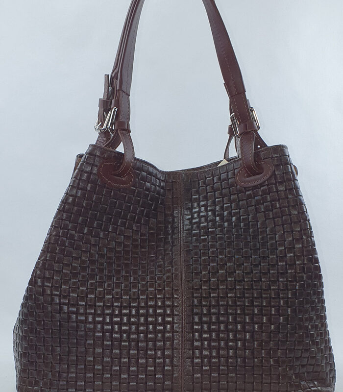 Sac à main en cuir marron tressé