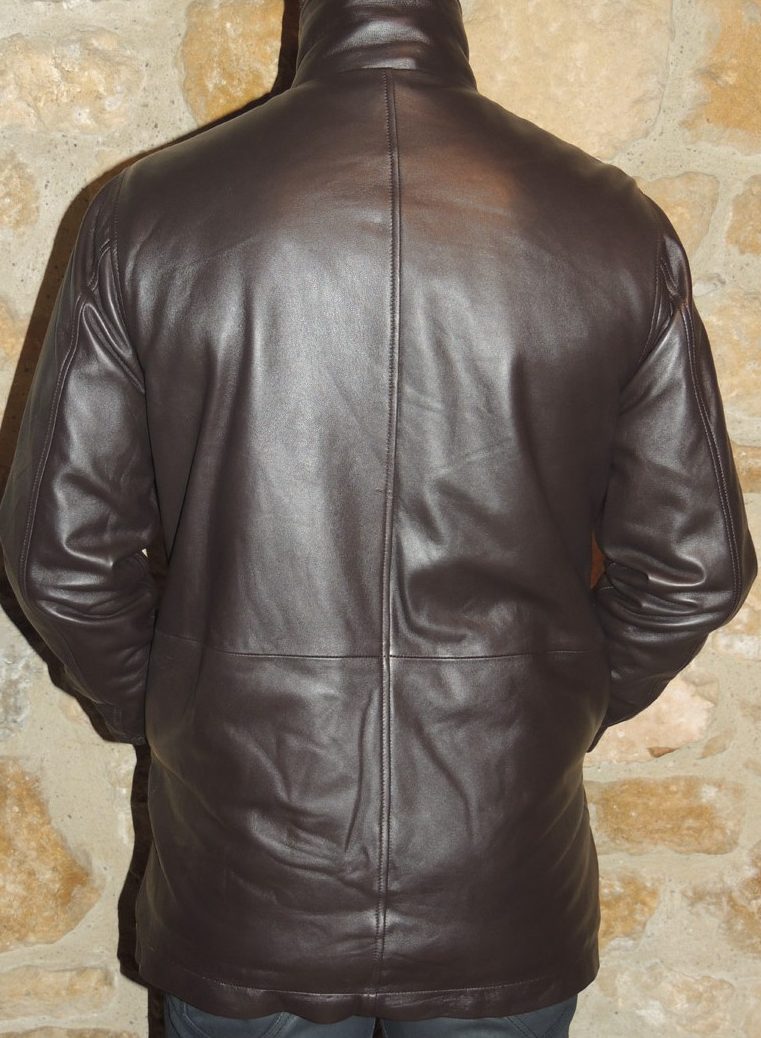 Veste demi-longueur en cuir marron pour homme