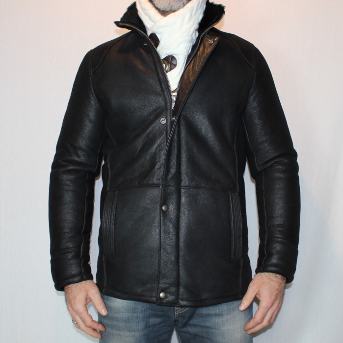 Veste en peau de mouton retournée noir Itinérance Cuir Vêtements cuir adaptés à votre